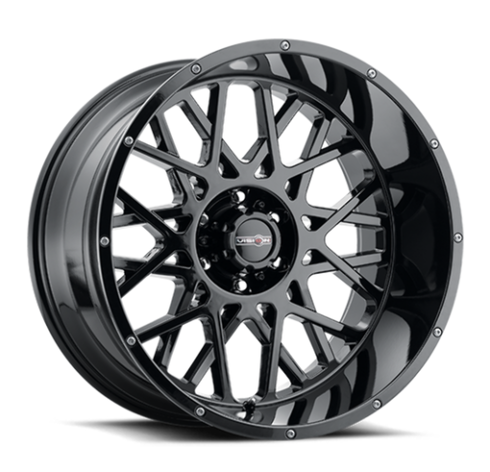 Set 4 18" Vision 412 Rocker Gloss Black 18x9 Wheels 8x6.5 (8x165.1) 12mm Rims