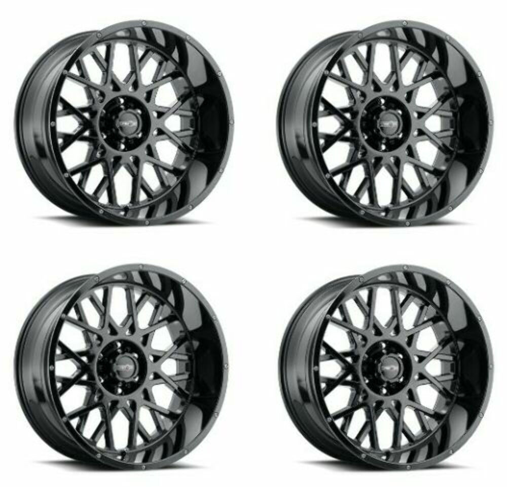 Set 4 18" Vision 412 Rocker Gloss Black 18x9 Wheels 8x6.5 (8x165.1) 12mm Rims