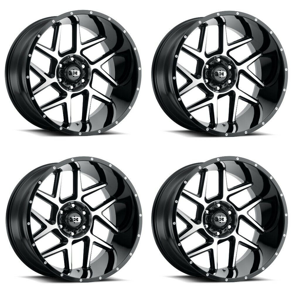 Set 4 20" Vision 360 Sliver Gloss Black Machined Face Wheels 20x10 5x150 -25mm