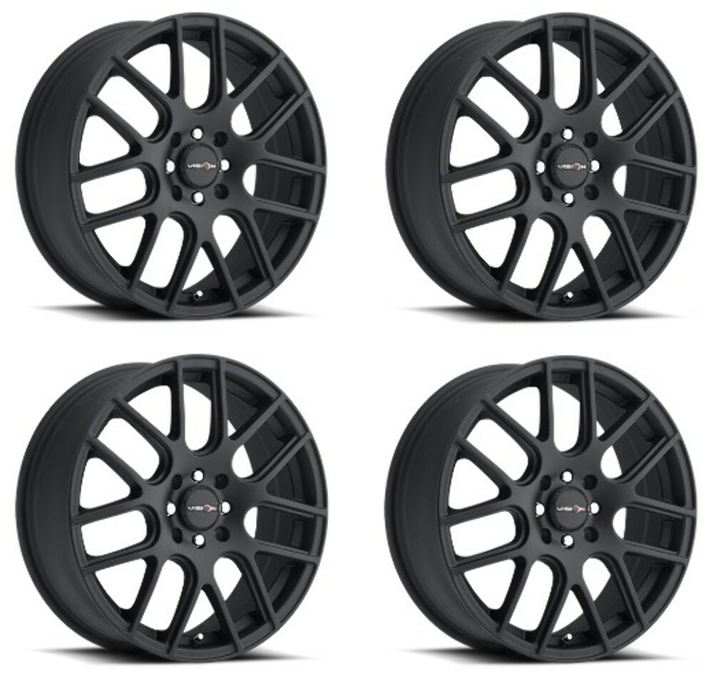 Set 4 15" Vision Street 426H Cross Matte Black Wheels 15x6.5 5x112 Rims 38mm