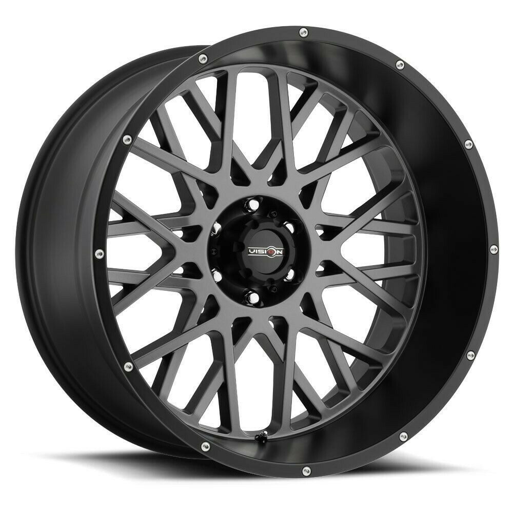 Set 4 20" Vision 412 Rocker Anthracite Satin Black Lip Wheels 20x9 5x5.5 12mm