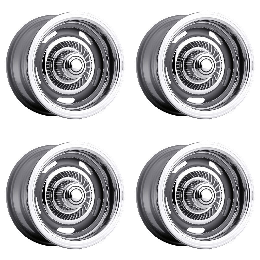 Set 4 15" Vision American Muscle 55 Rally Silver Wheels 15x5 5x4.5 Rims 6mm