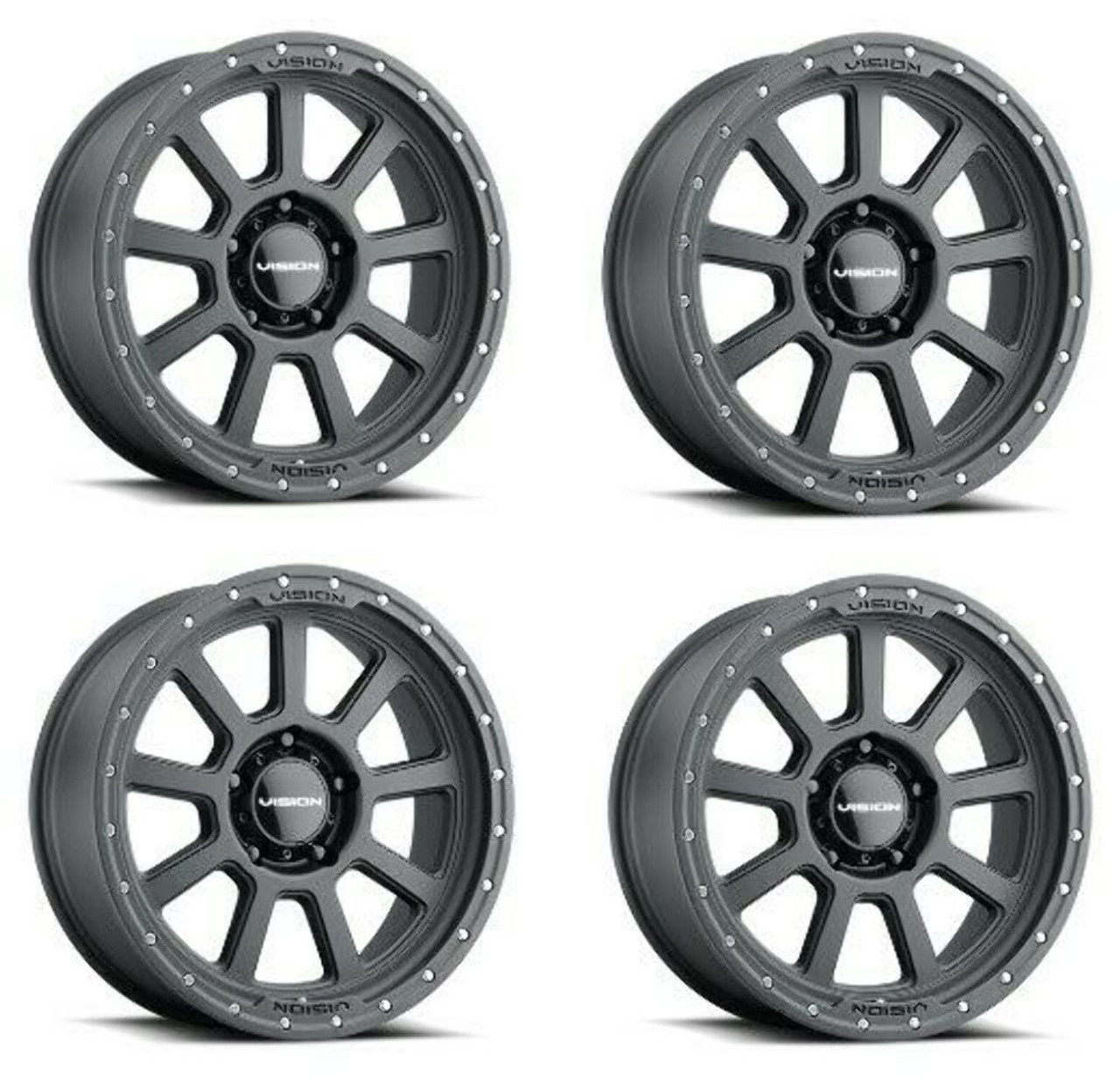 Set 4 17" Vision Off-Road 350 Ojos Satin Black Wheels 17x9 5x150 Truck Rims 12mm Set 4 17" Vision Off-Road 350 Ojos Satin Black Wheels 17x9 5x150 Truck Rims 12mm