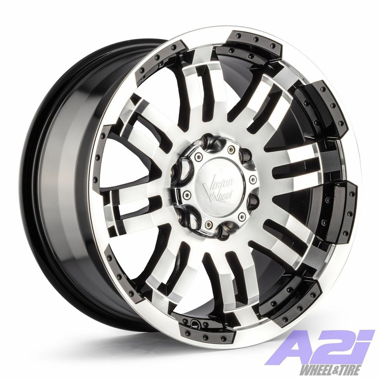 Set 4 20" Vision 375 Warrior Gloss Black Machined Face Wheels 20x9 6x135 25mm