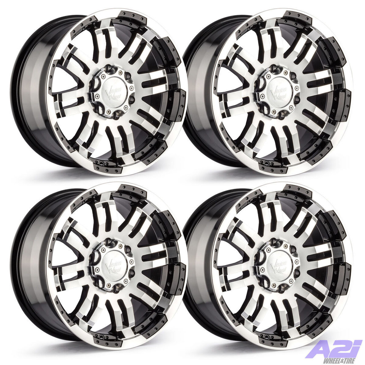 Set 4 17" Vision 375 Warrior Gloss Black Machined Face Wheels 17x8.5 8x6.5 18mm