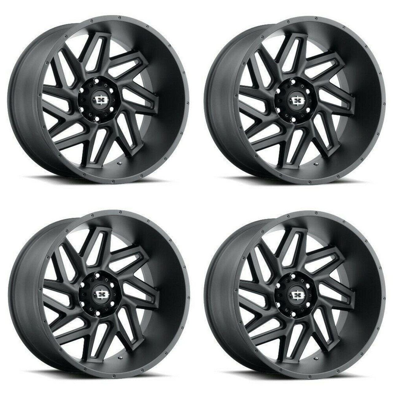 Set 4 20" Vision Off-Road 361 Spyder Satin Black Wheels 20x9 6x135 12mm Rims