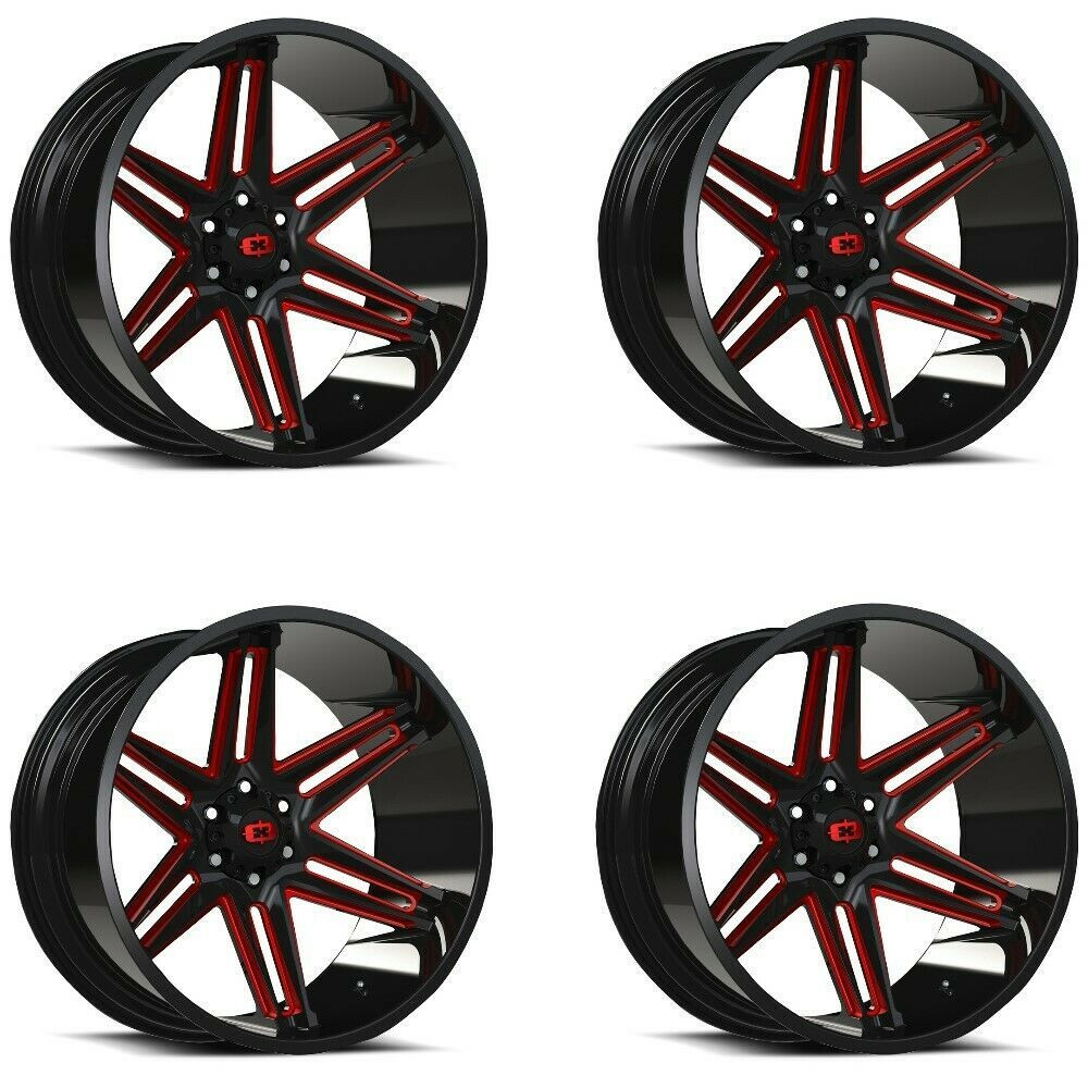 Set 4 20" Vision 363 Razor Black Milled Spoke Red Tint Wheels 20x10 8x6.5 -25mm