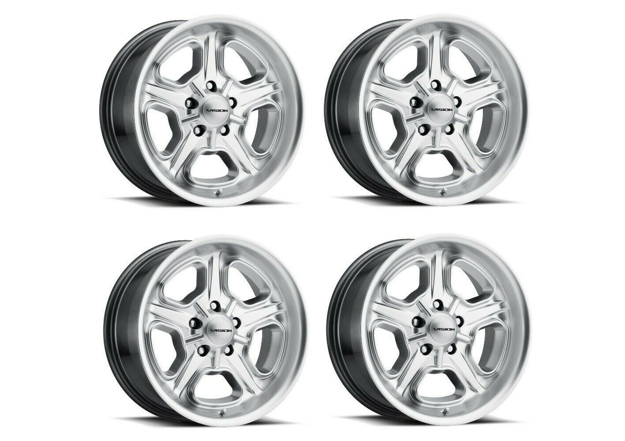 Set 4 15" Vision Muscle 147 Daytona Hyper Silver Wheels 15x7 5x4.75 Rims -7mm