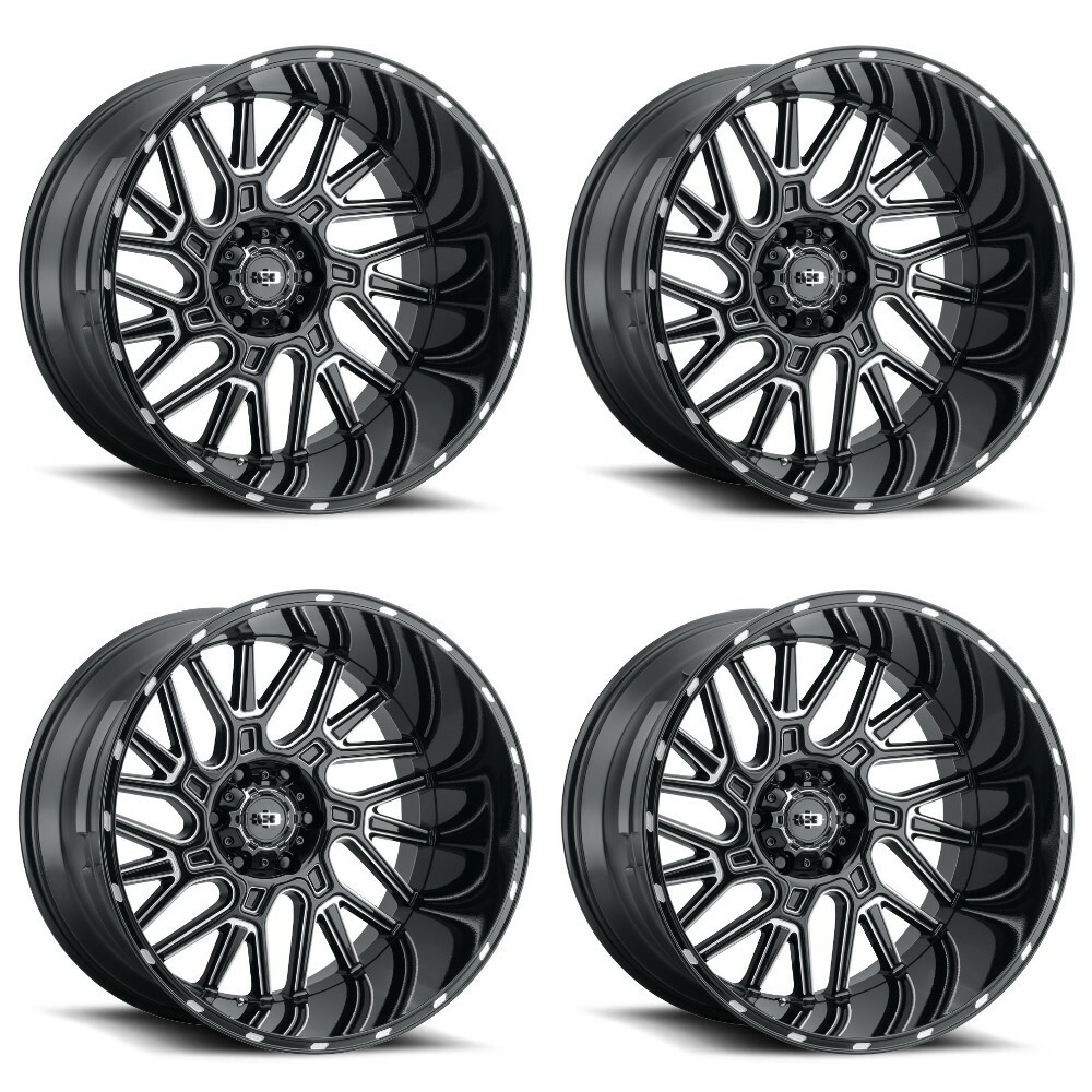 Set 4 20" Vision Off-Road 404 Brawl Black Milled Spoke Wheels 20x12 6x135 -51mm