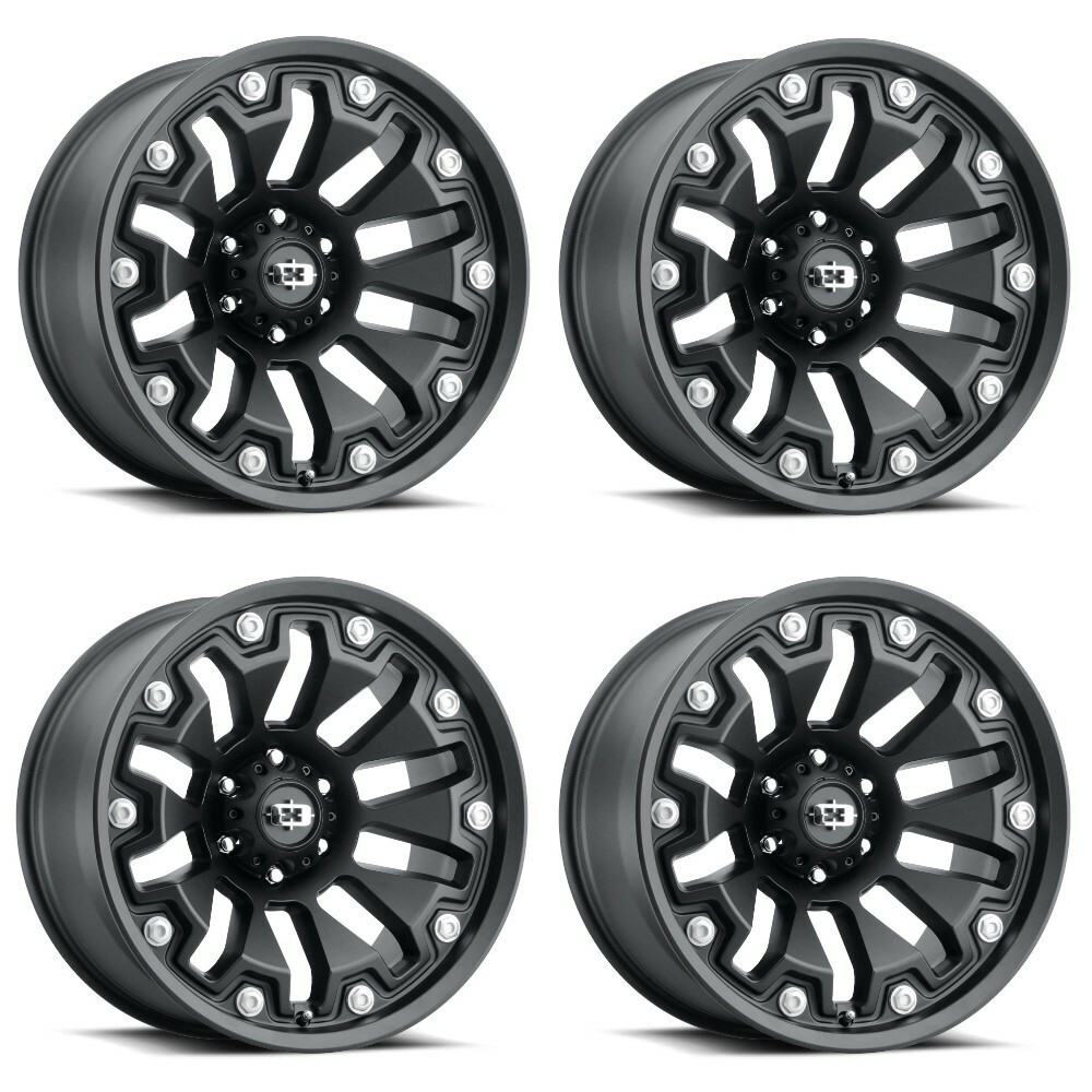 Set 4 18" Vision 362 Armor Satin Black Black Bolt Inserts Wheels 18x9 6x5.5 12mm