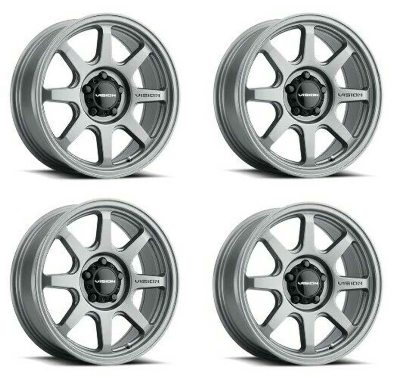 Set 4 16" Vision Off-Road 351 Flow Satin Grey Wheels 16x8 6x5.5 Truck Rims 0mm Set 4 16" Vision Off-Road 351 Flow Satin Grey Wheels 16x8 6x5.5 Truck Rims 0mm