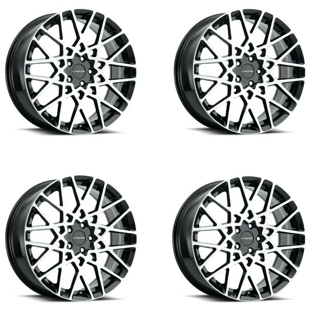 Set 4 18" Vision 474 Recoil Gloss Black Machined Face 18x8 Wheels 5x4.25 (5x108) 38mm Rims
