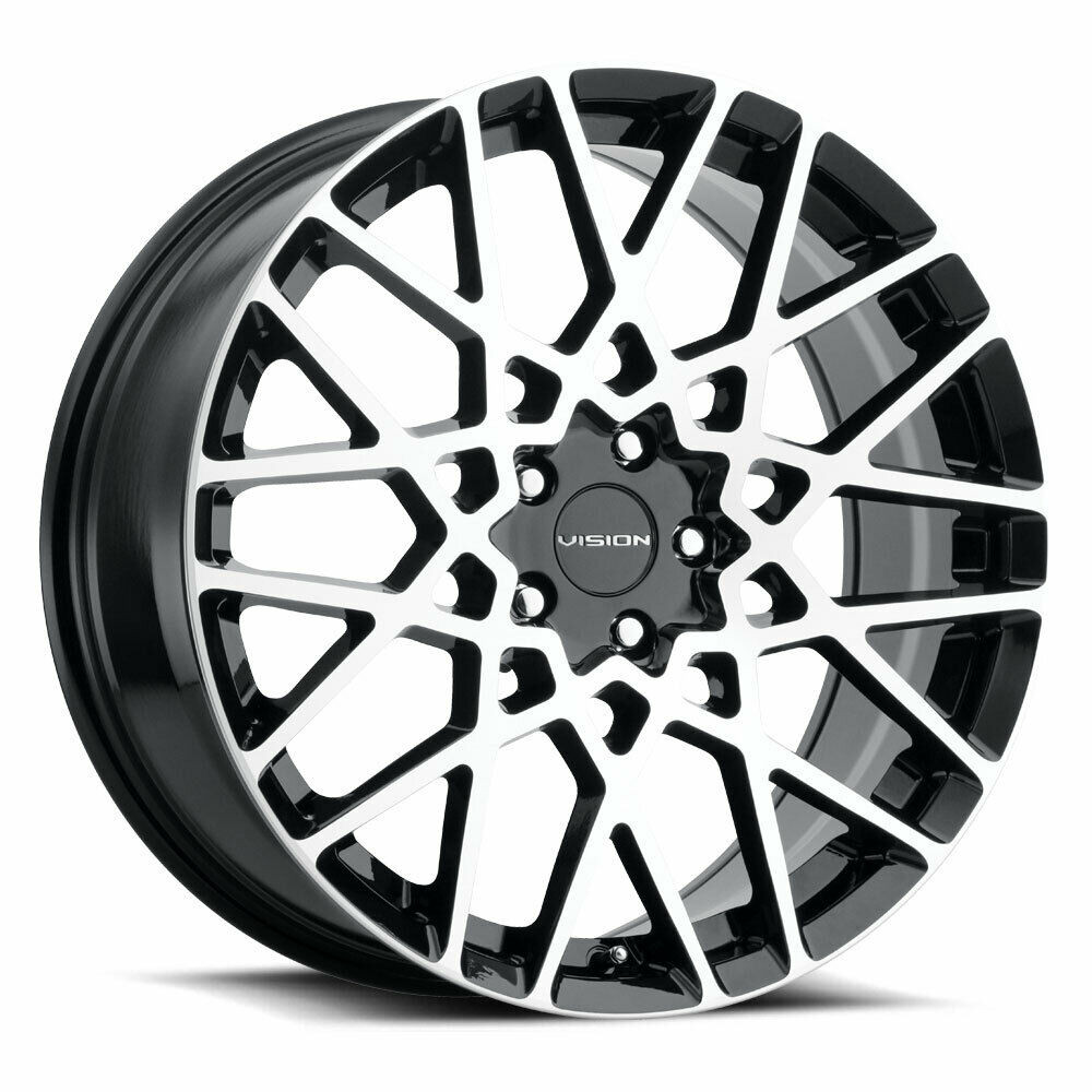 Set 4 18" Vision 474 Recoil Gloss Black Machined Face 18x8 Wheels 5x4.25 (5x108) 38mm Rims