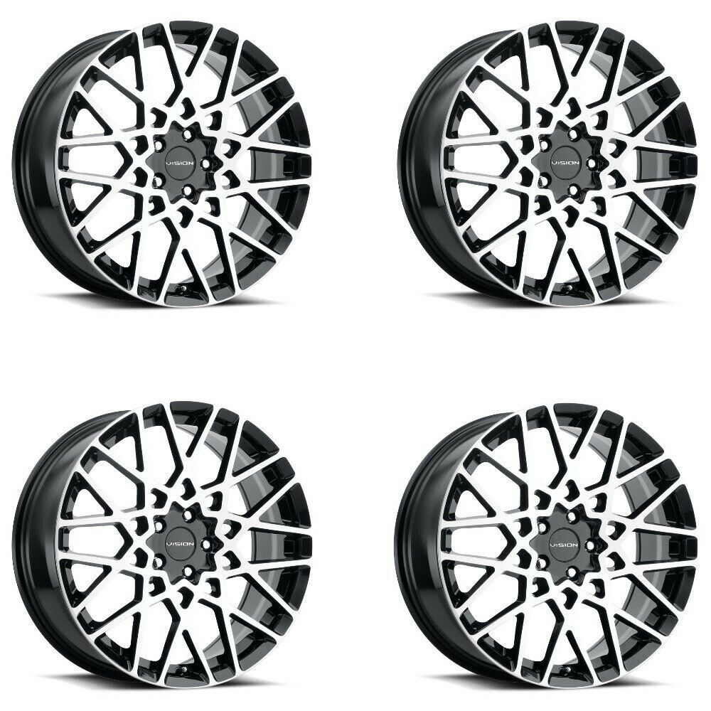 Set 4 18" Vision 474 Recoil Gloss Black Machined Face 18x8 Wheels 5x4.25 (5x108) 38mm Rims