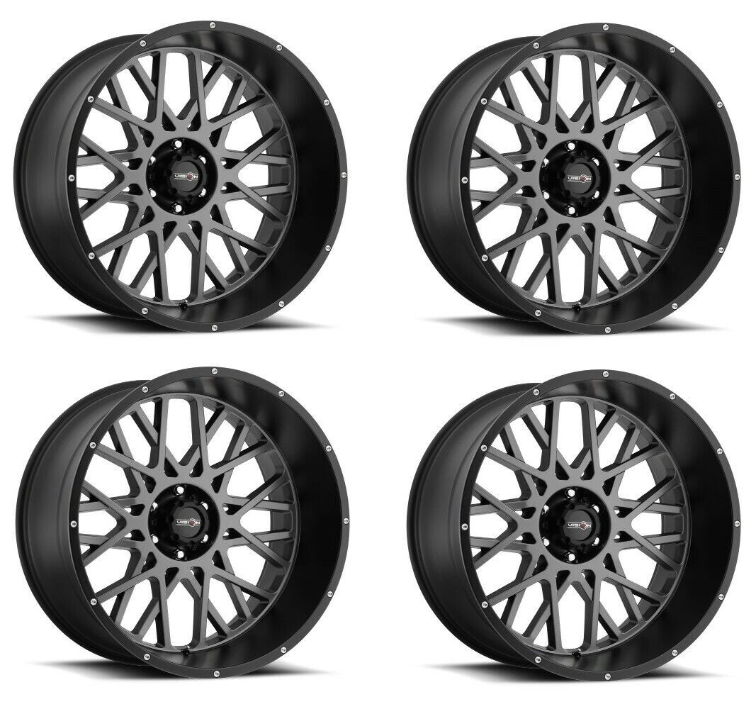 Set 4 22" Vision 412 Rocker Anthracite Satin Black Lip Wheels 22x12 8x180 -51mm
