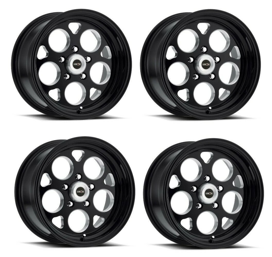 Set 4 17" Vision 561 Sport Mag Gloss Black with Milled Windows 17x4.5 Wheels 5x4.5 (5x114.3) -24mm Rims