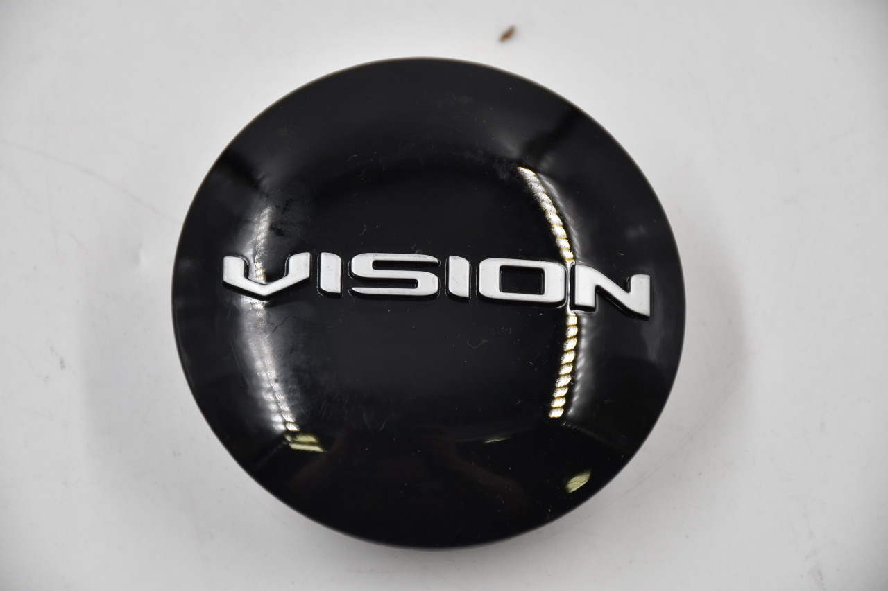 Vision Gloss Black w/ Silver Raised Logo Wheel Center Cap Hub Cap C147GB 2.75" Vision Snap in