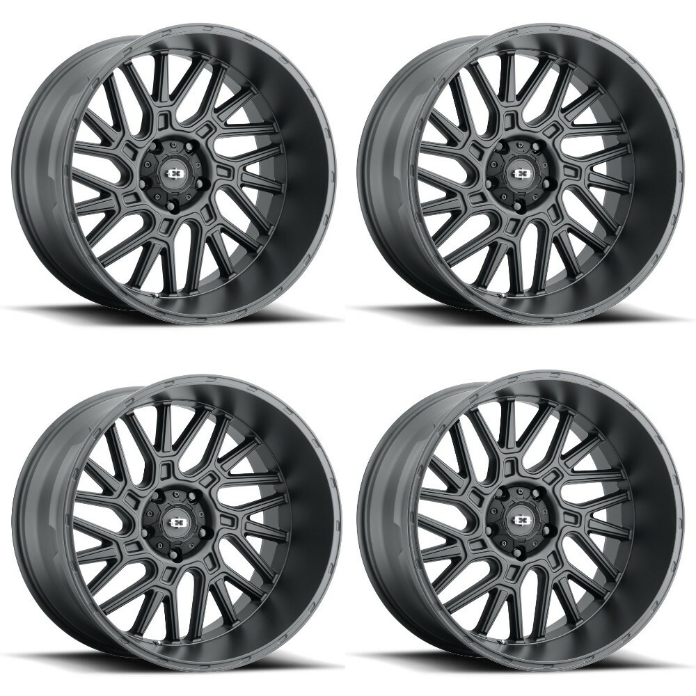 Set 4 24" Vision Off-Road 404 Brawl Satin Black Wheels 24x12 6x5.5 Rims -51mm