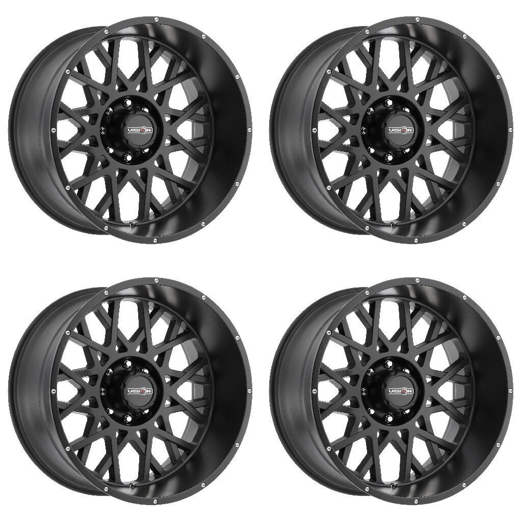 Set 4 20" Vision Off-Road 412 Rocker Satin Black Wheels 20x9 8x170 Rims 12mm