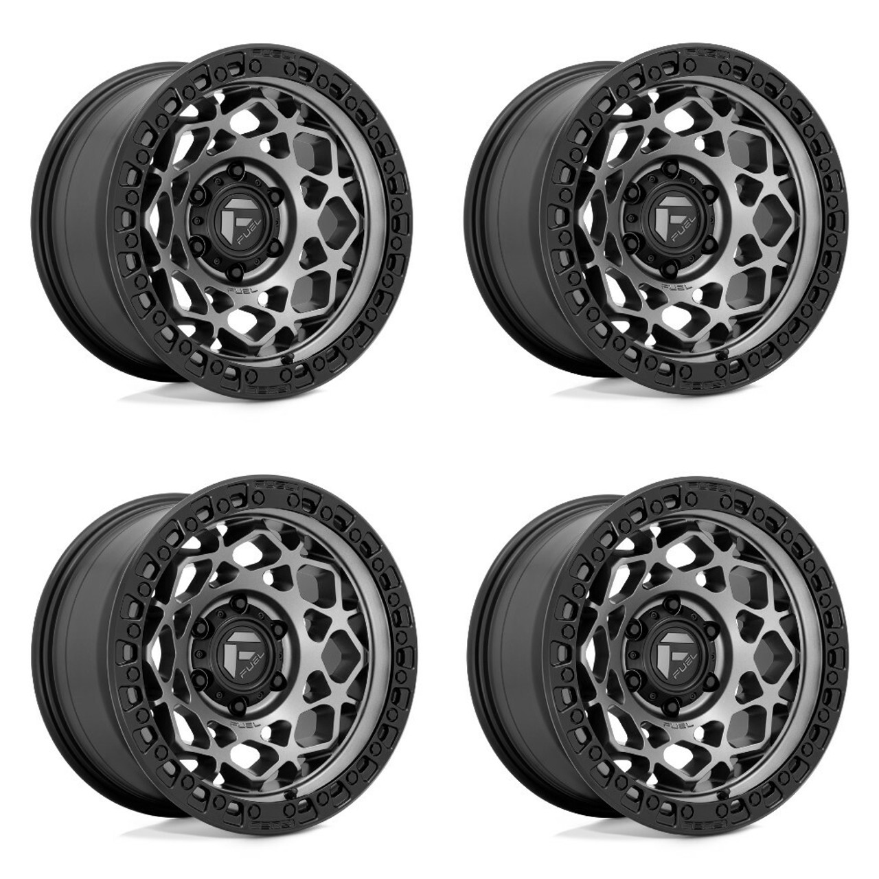 Set 4 Fuel D784 Unit 17x9 5x5 Gunmetal With Matte Black Ring Wheels 17" 1mm