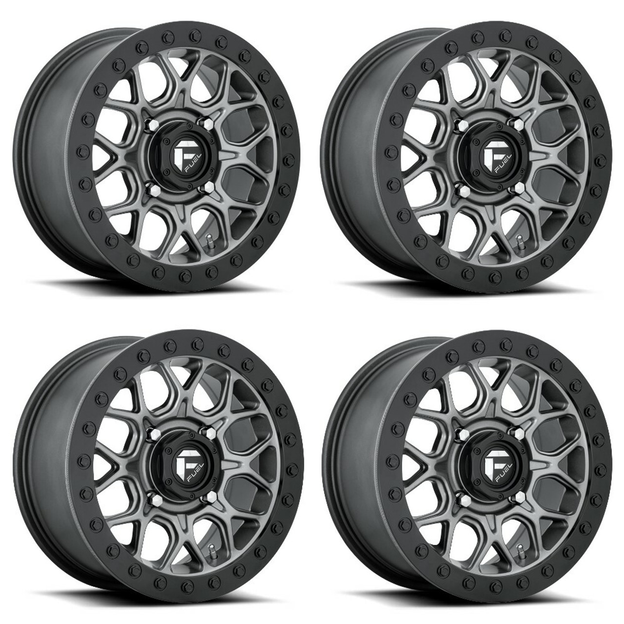 Set 4 Fuel UTV D919 Tech Beadlock 15x7 4x137 Gun Metal Black Wheels 15" 38mm