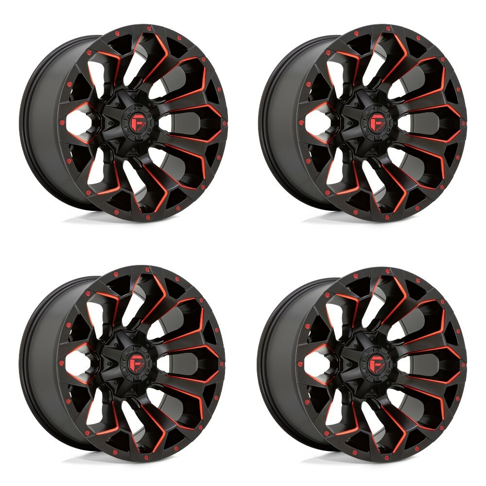 Set 4 20" Fuel D787 Assault 20x9 6x135 6x5.5 1mm Black Red Milled Wheels Rims