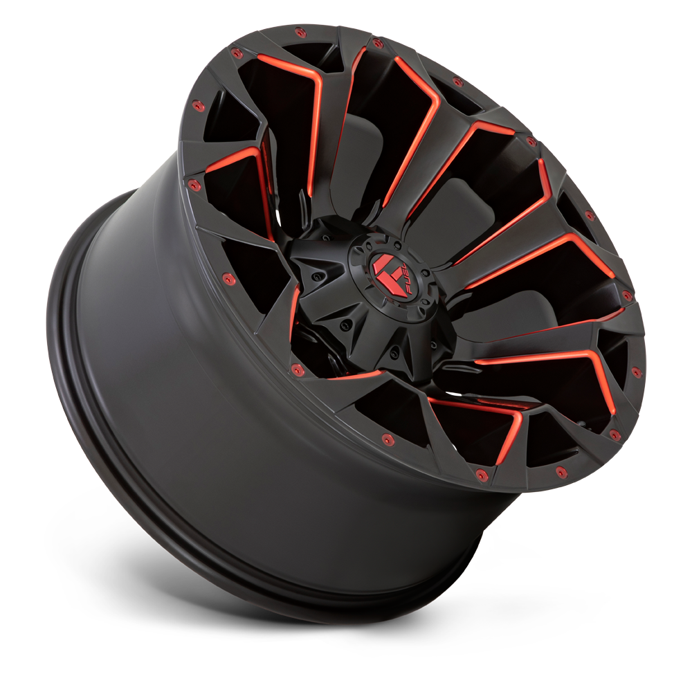 Set 4 20" Fuel D787 Assault 20x9 6x135 6x5.5 1mm Black Red Milled Wheels Rims