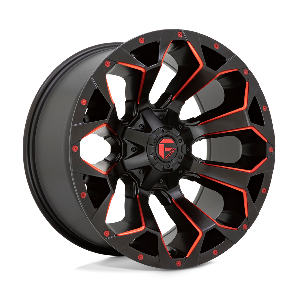 Set 4 20" Fuel D787 Assault 20x9 6x135 6x5.5 1mm Black Red Milled Wheels Rims