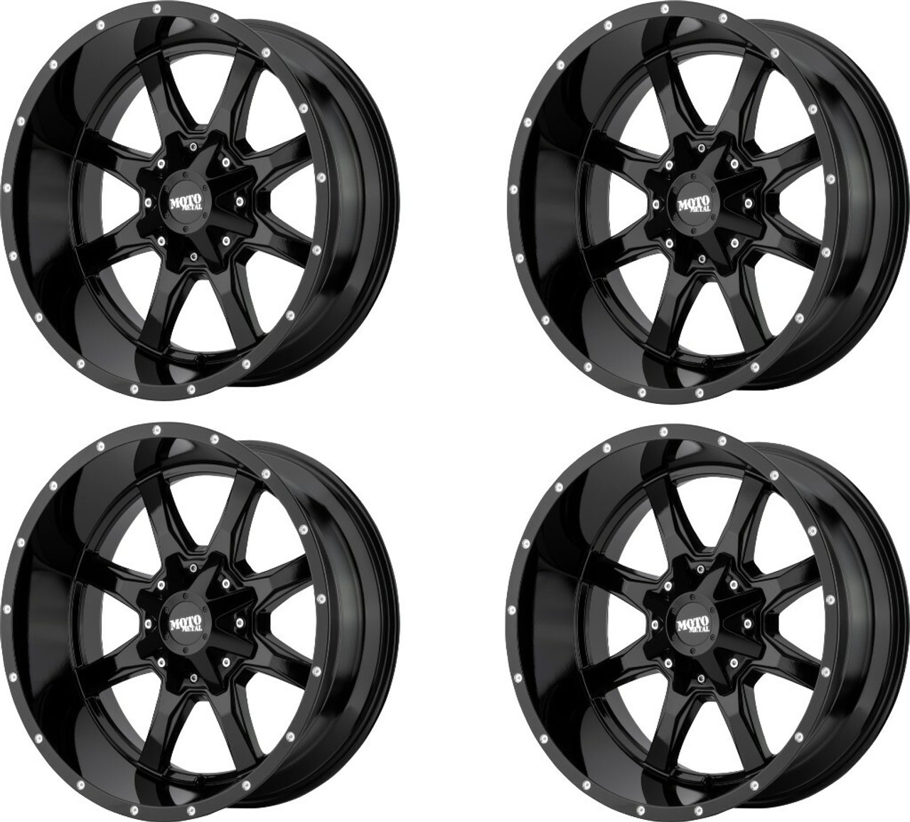 Set 4 17" Moto Metal MO970 17x9 8x6.5 Gloss Black Milled Lip Lifted Wheels -12mm