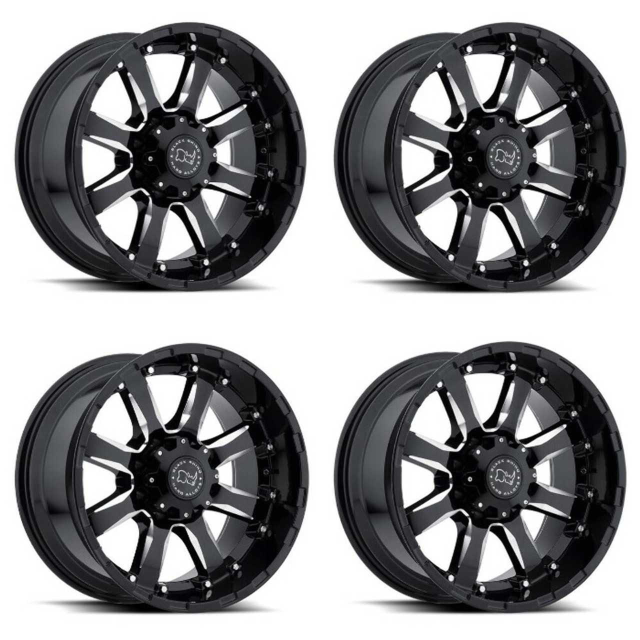 Set 4 Black Rhino Sierra 18x9 8x6.5 Black W/ Milled Spokes Wheels 18" -12mm