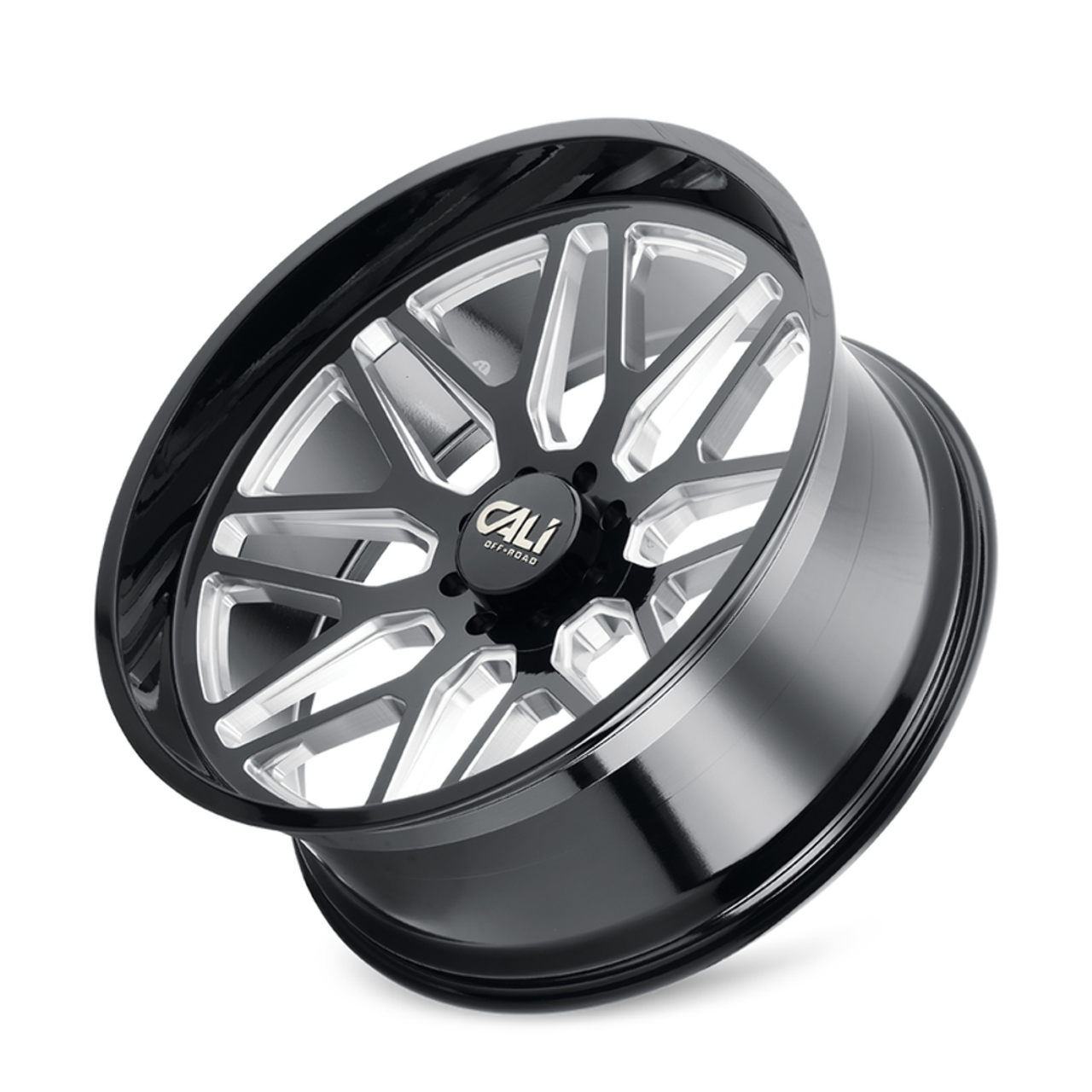 22" Cali Off-Road Invader 22x12 Gloss Black Milled Spokes 6x5.5 Wheel -51mm Rim
