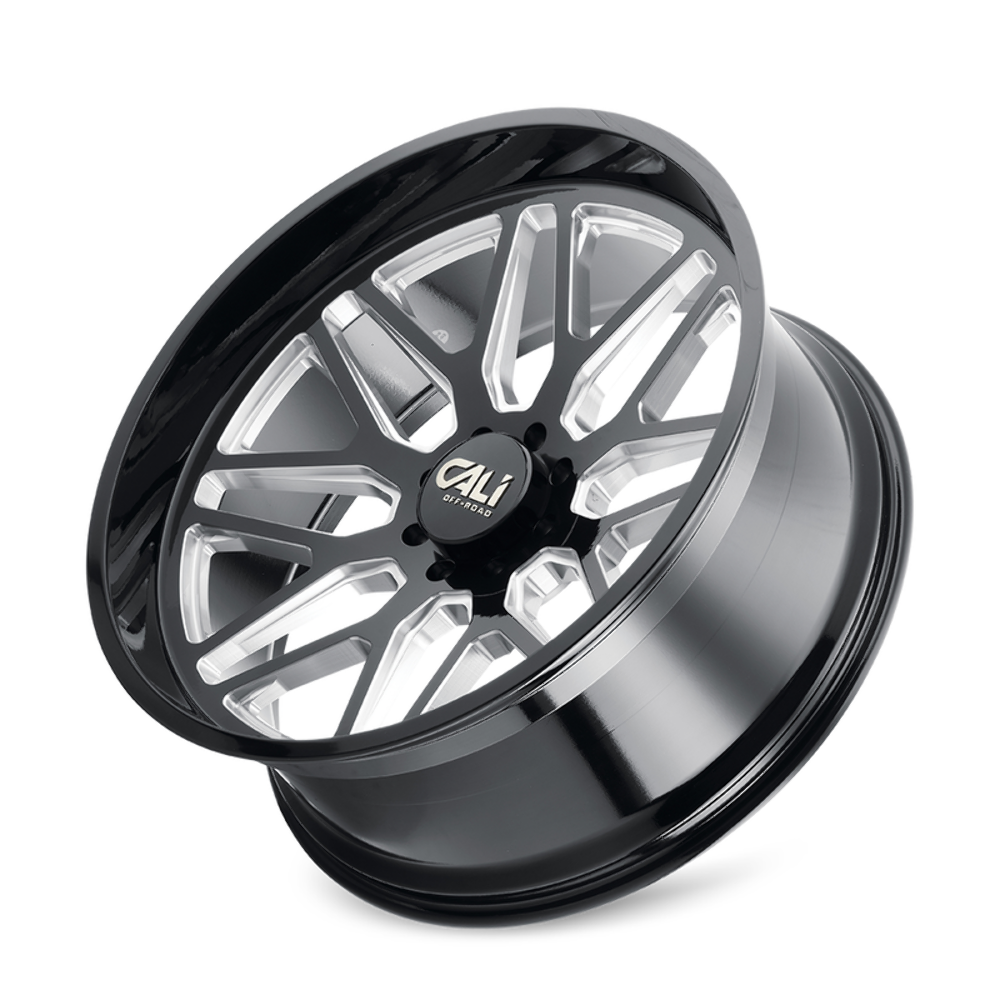 20" Cali Off-Road Invader 20x10 Gloss Black Milled Spokes 8x170 Wheel -25mm Rim