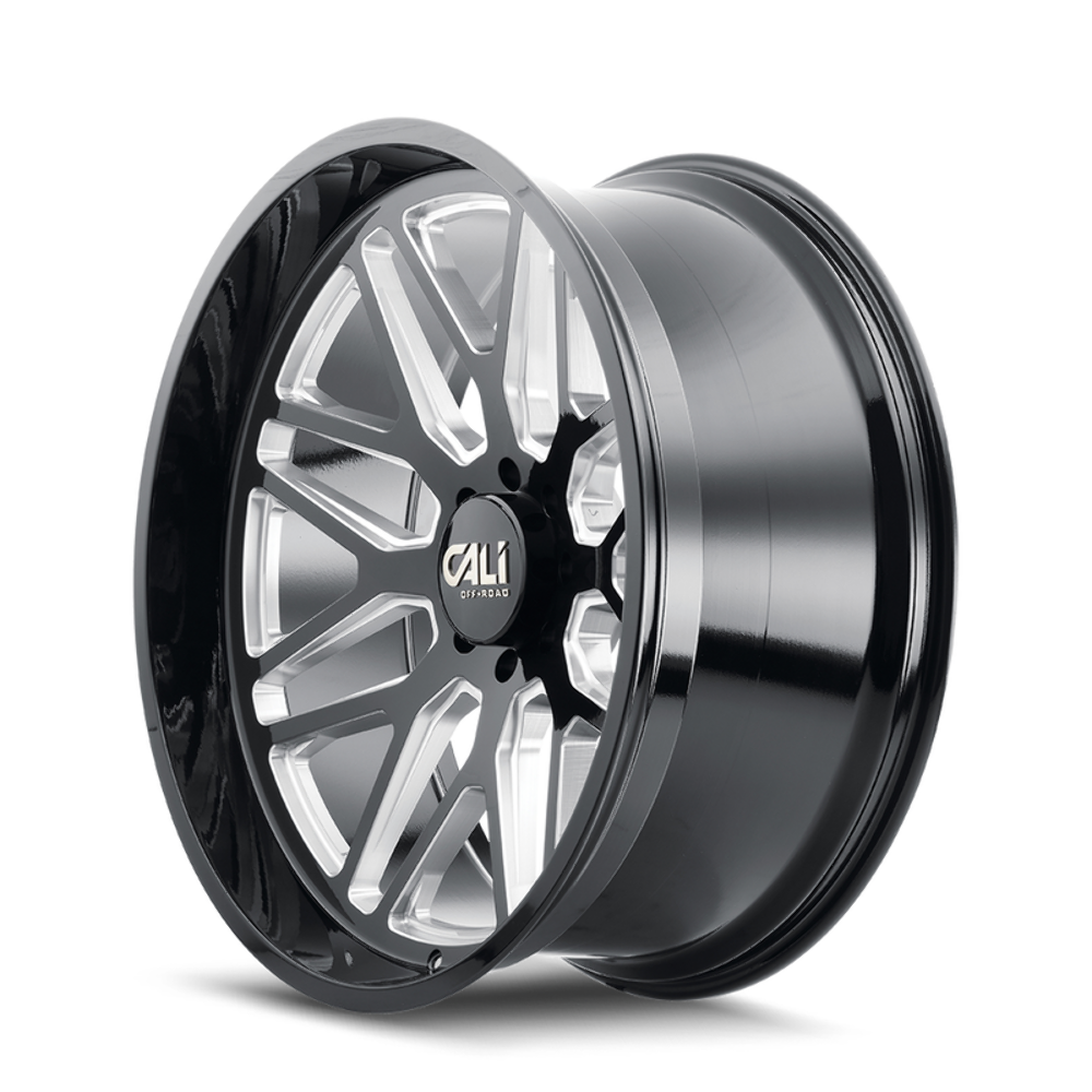 20" Cali Off-Road Invader 20x10 Gloss Black Milled Spokes 8x170 Wheel -25mm Rim