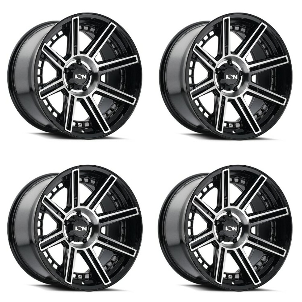 Set 4 20" Ion 149 20x9 Black Machined 5x5 Wheels -12mm For Chevy GMC Truck Rims