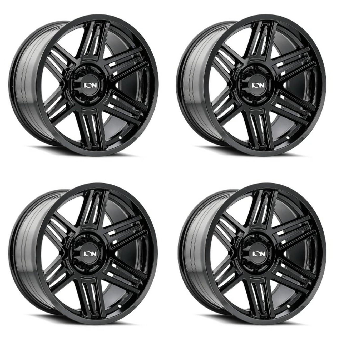 Set 4 20" Ion 147 20x10 Gloss Black 6x5.5 Wheels -19mm Rims