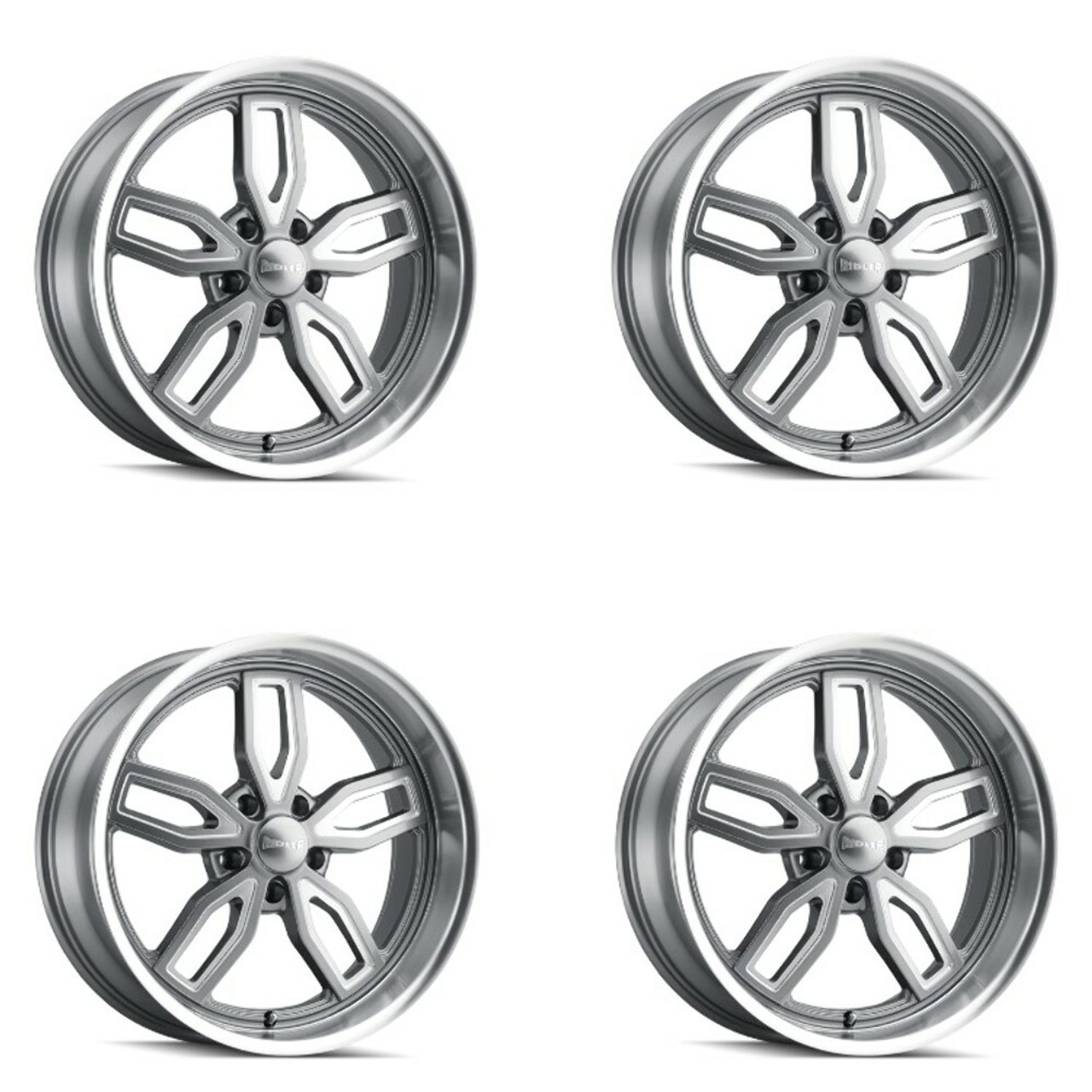 Set 4 18" Ridler 608 18x9 Grey W Milled Spokes & Diamond Lip 5x4.75 Wheels 0mm