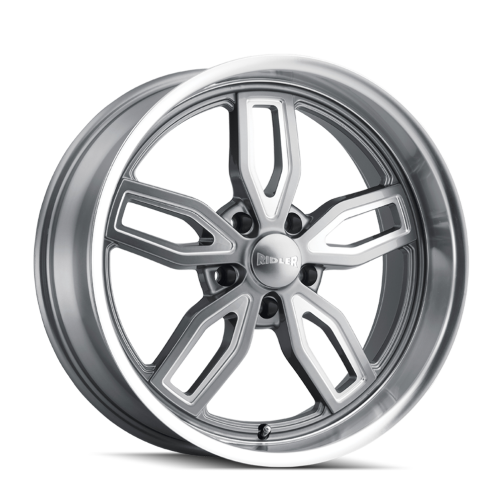 Set 4 20" Ridler 608 20x10 Grey W Milled Spokes & Diamond Lip 5x4.75 Wheels 0mm