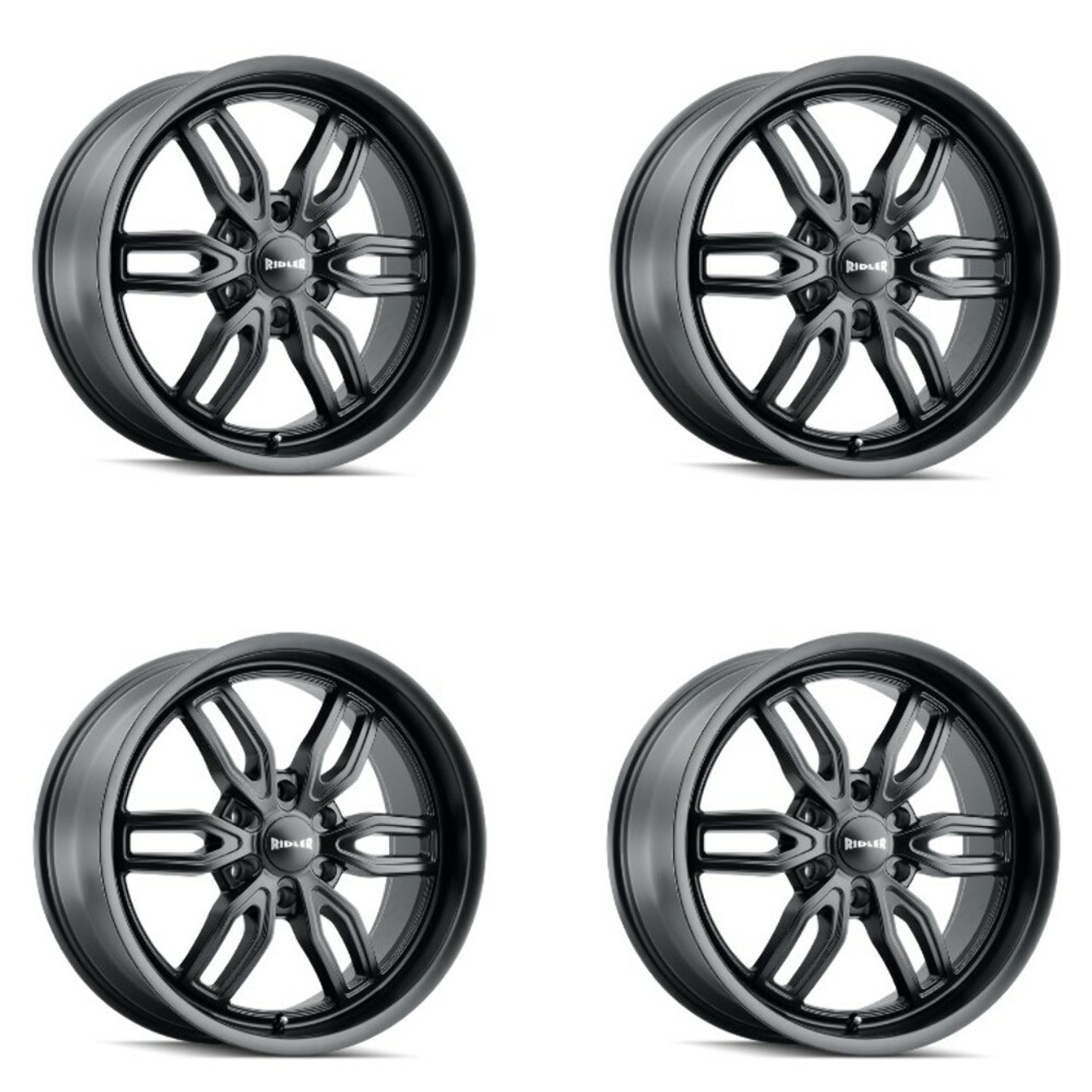 Set 4 22" Ridler 609 22x9.5 Matte Black 6x5.5 Wheels 30mm Rims For Chevy GMC Ram
