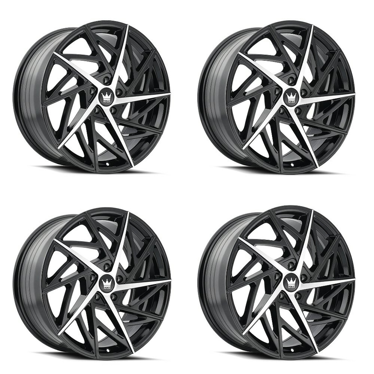 Set 4 18" Mazzi Freestyle 18x8 Gloss Black Machined 5x112 Wheels 35mm Rims