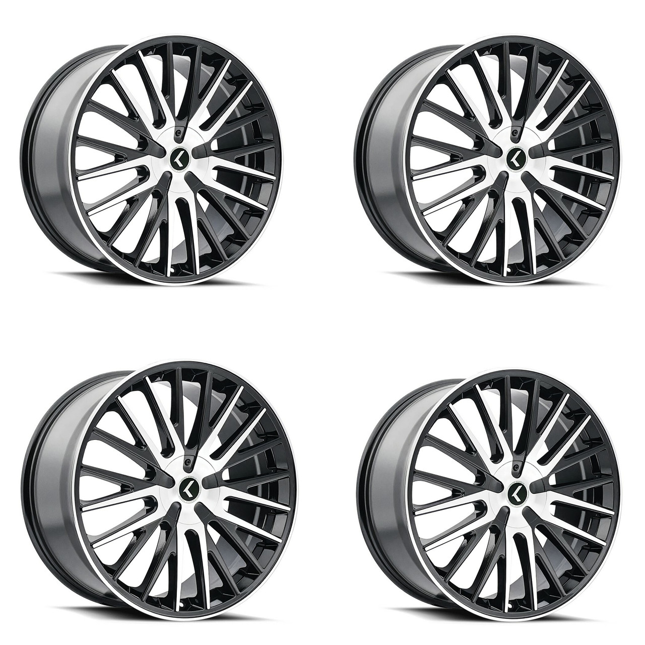 Set 4 22" Kraze Double Down 22x8.5 Black Machined 5x115 5x120 Wheels 38mm Rims