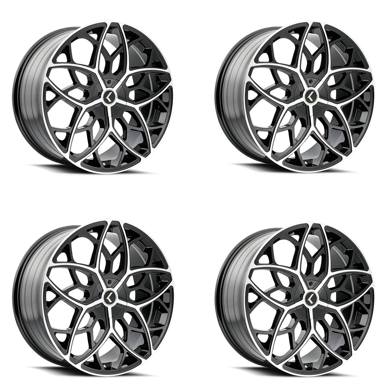Set 4 22" Kraze Ricochet 22x8.5 Black Machined 5x112 5x4.5 Wheels 38mm Rims