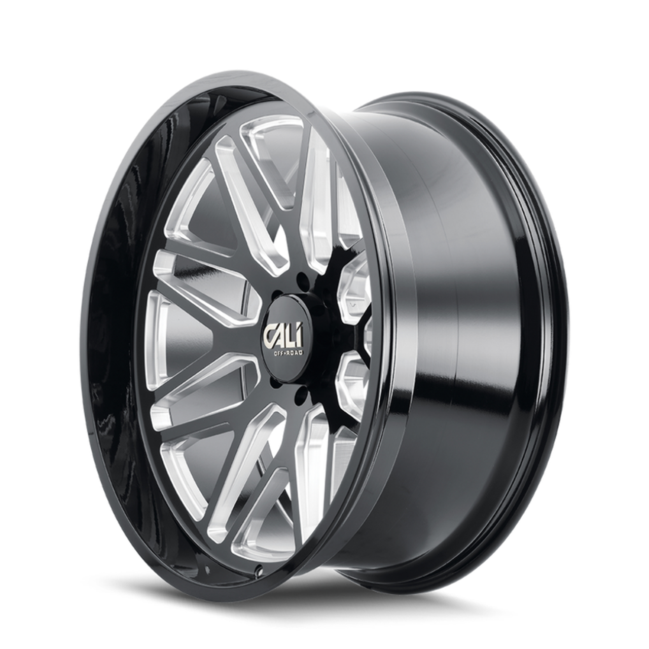 Set 4 22" Cali Off-Road Invader 22x12 Gloss Black Milled Spoke 8x170 Wheel -51mm