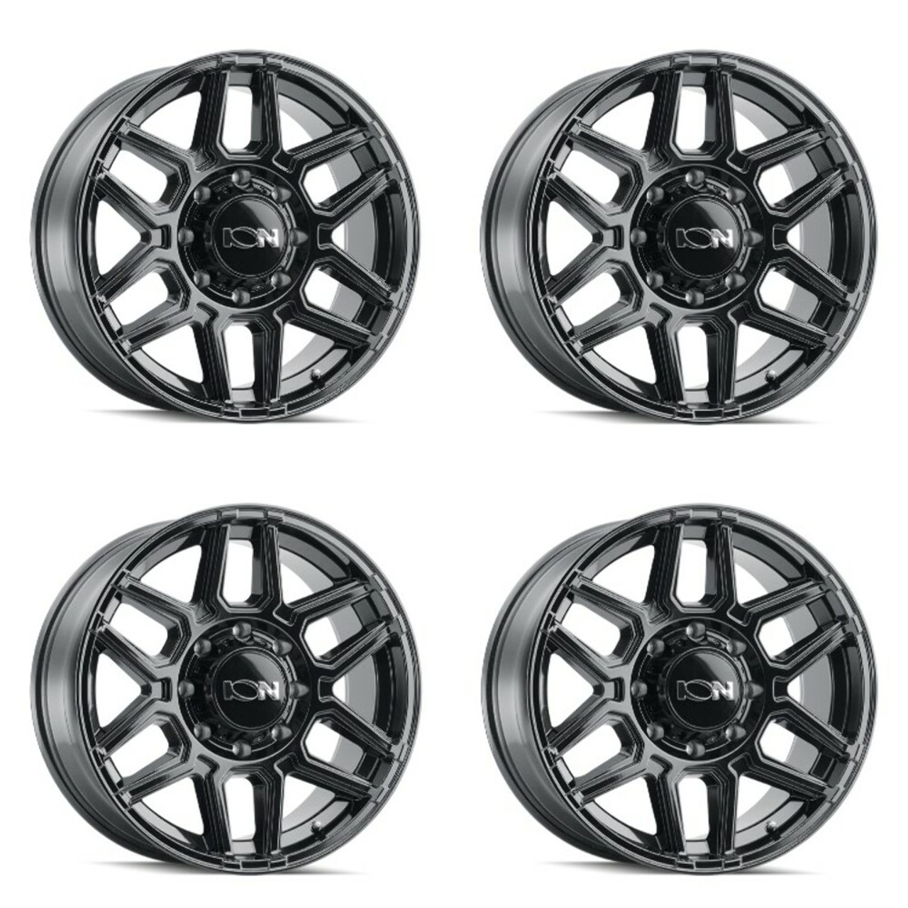 Set 4 17" Ion 146 17x9 Gloss Black 8x6.5 Wheels 0mm Rims For Chevy Ford
