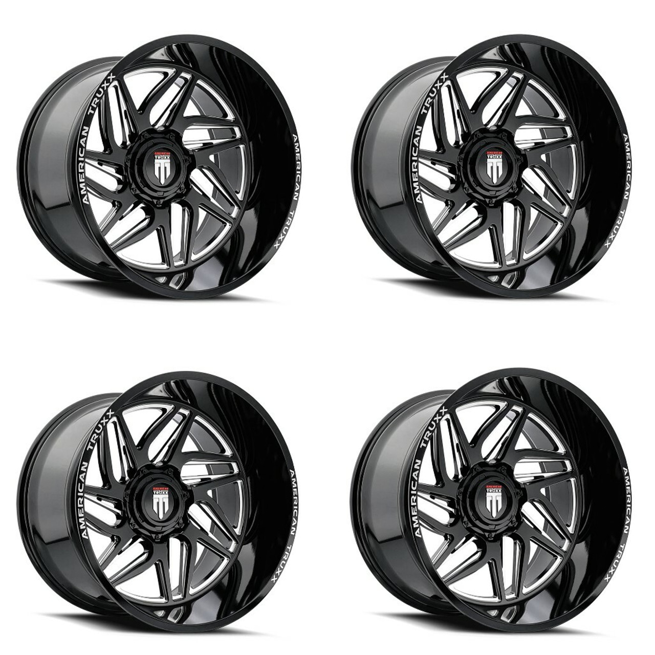 Set 4 22" American Truxx Goliath 22x12 Black Milled 8x6.5 Wheels -44mm Rims