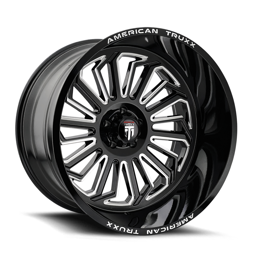 Set 4 20" American Truxx Butcher 20x12 Black Milled 5x5 Wheels -25mm Lifted Rims
