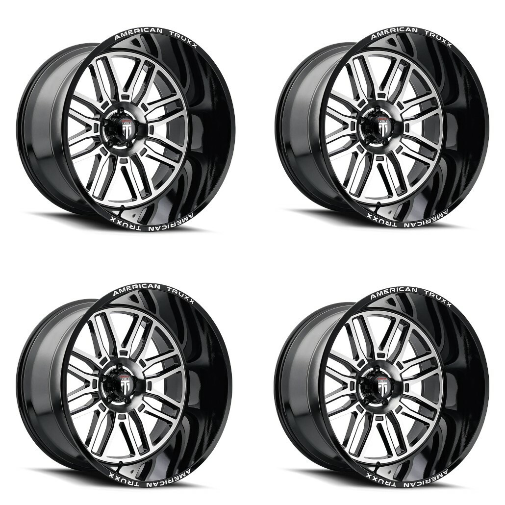 Set 4 20" American Truxx Restless 20x10 Black Machined 6x5.5 Wheels -25mm Rims