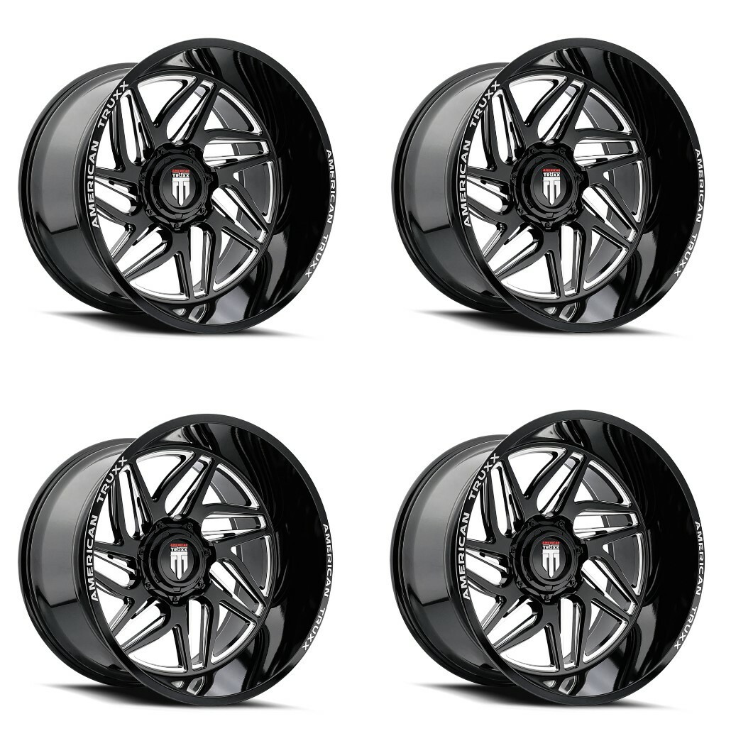 Set 4 20" American Truxx Goliath 20x9 Black Milled 6x135 6x5.5 Wheels -12mm Rims