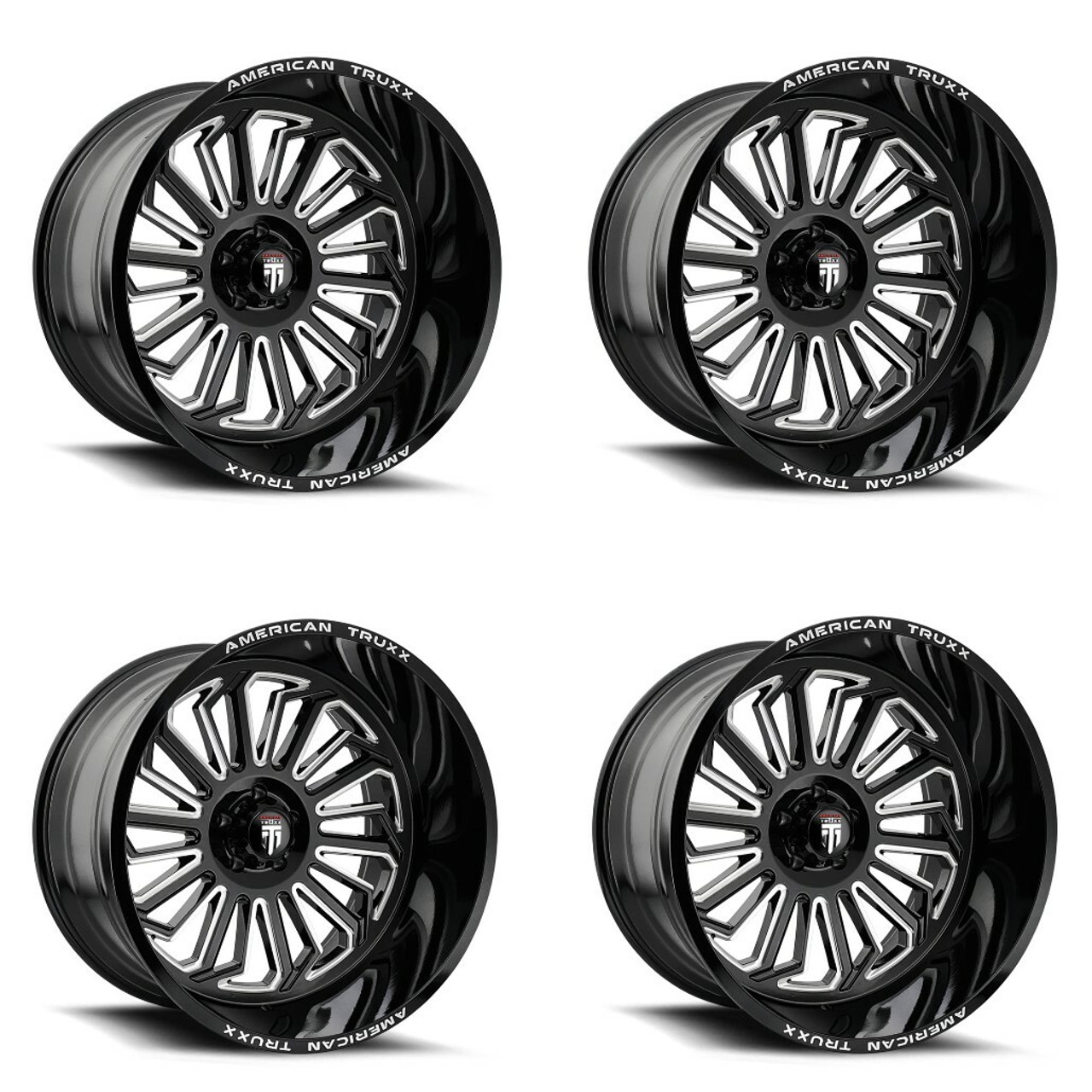 Set 4 22" American Truxx Butcher 22x12 Black Milled 8x170 Wheels -51mm Rims