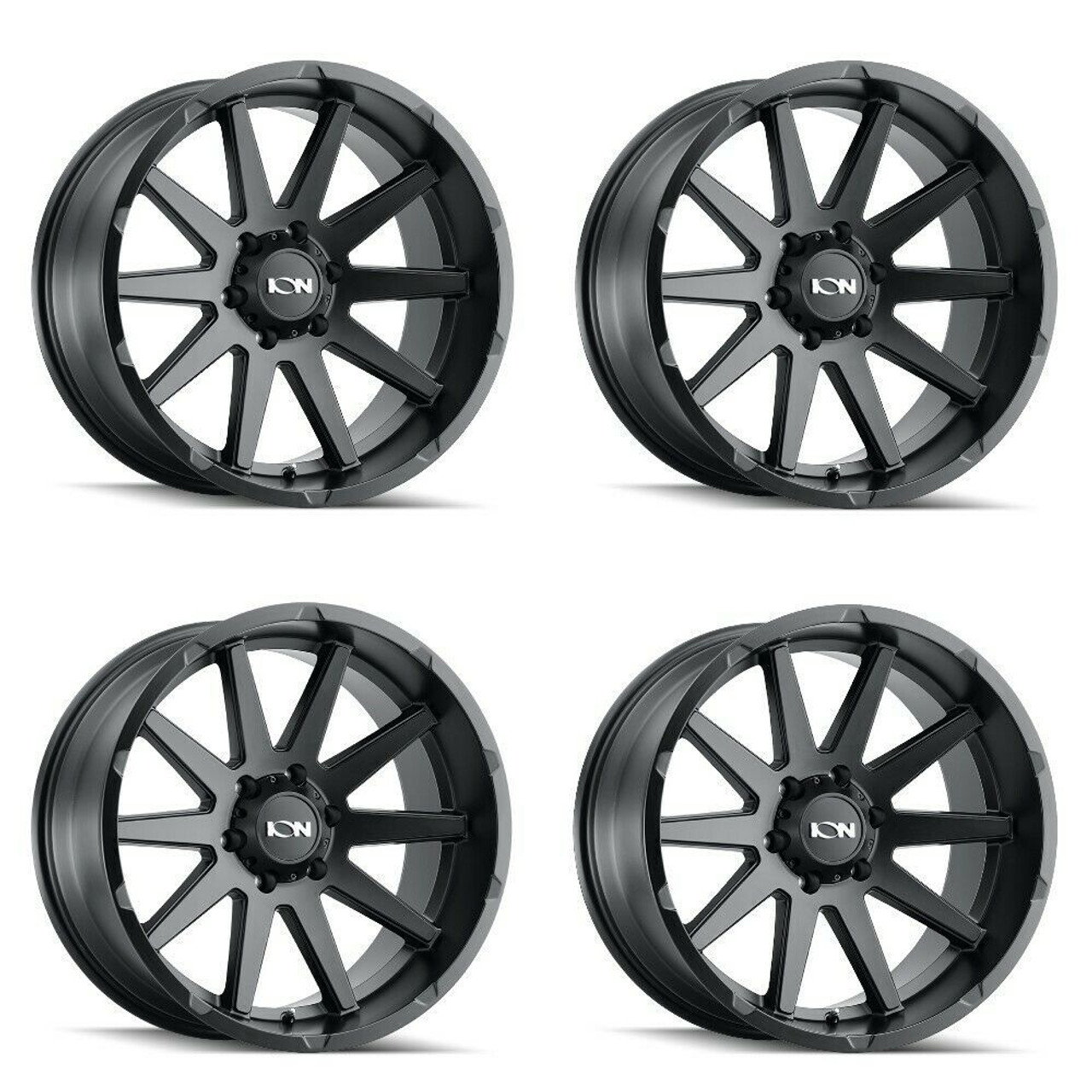 Set 4 20" Ion 143 20x10 Matte Black 8x170 Wheels -19mm Rims