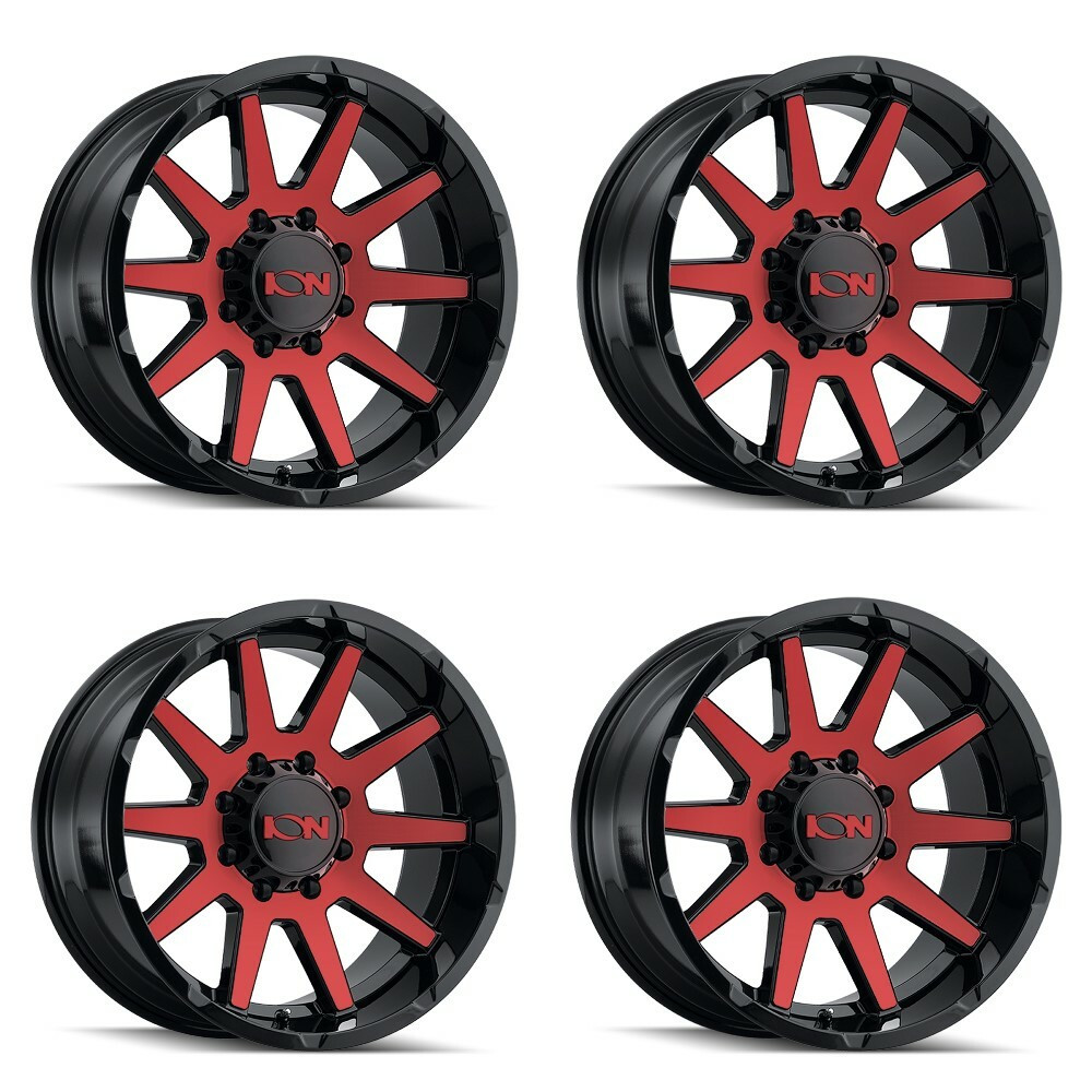 Set 4 18" Ion 143 18x9 Gloss Black Red Machined 6x5.5 Wheels 0mm Rims